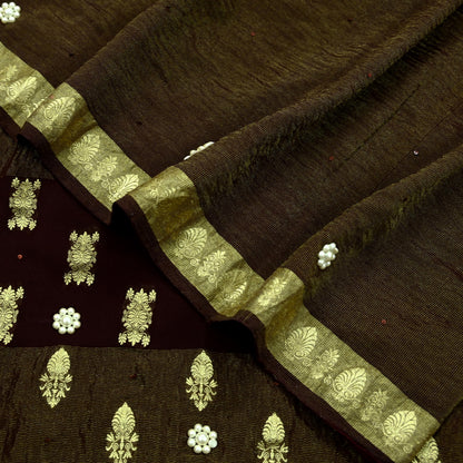 Indian Vintage Sari Maroon Hand Embroidered Pure Georgette Silk Sarees Craft Fabric 5Yd Sequins Wedding Sarees Quilting Crafting Upcycle