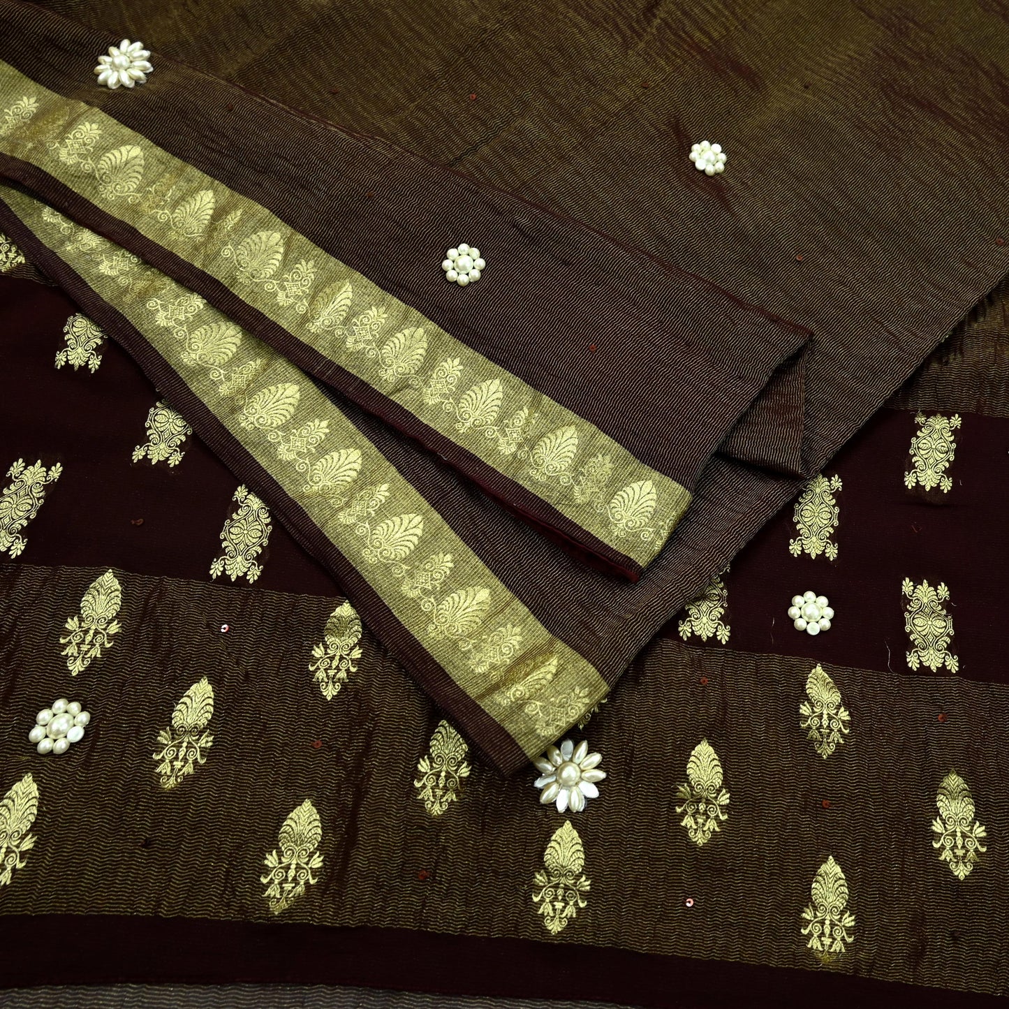 Indian Vintage Sari Maroon Hand Embroidered Pure Georgette Silk Sarees Craft Fabric 5Yd Sequins Wedding Sarees Quilting Crafting Upcycle