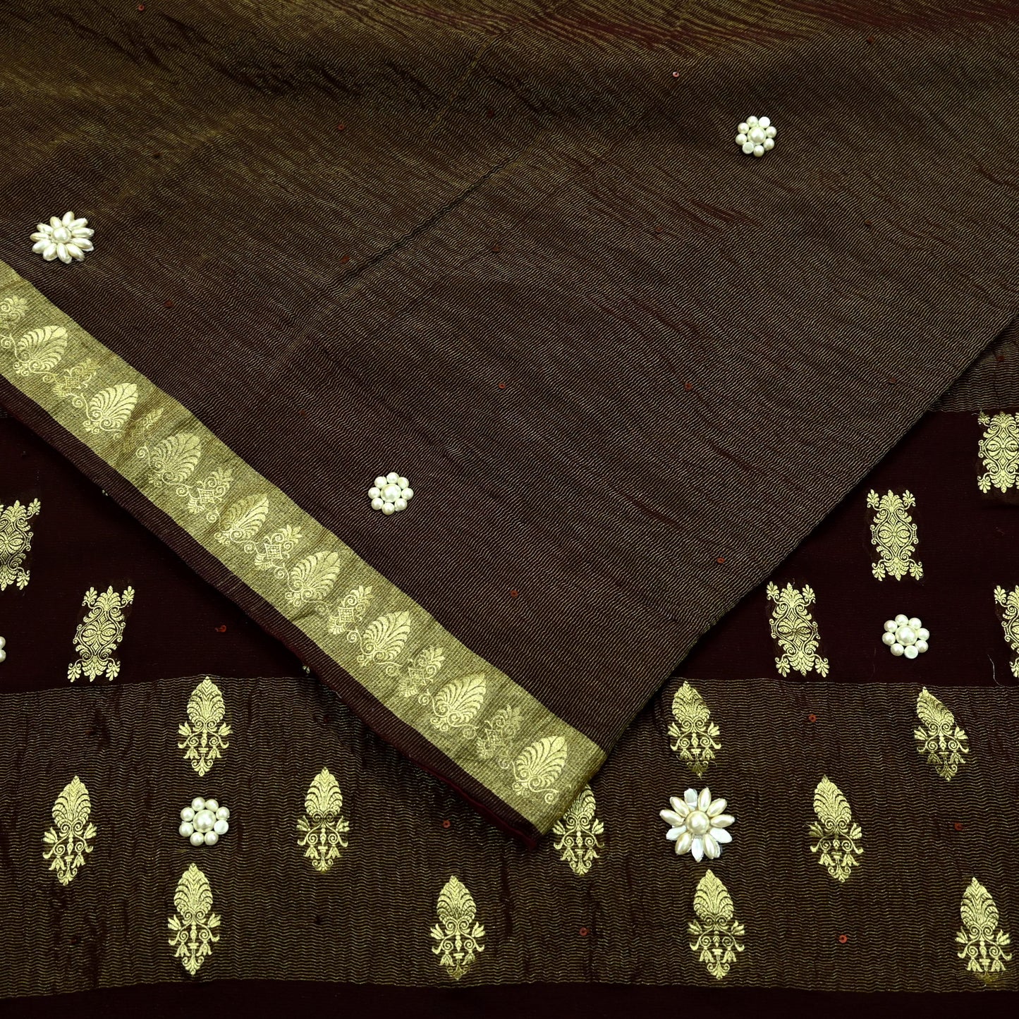 Indian Vintage Sari Maroon Hand Embroidered Pure Georgette Silk Sarees Craft Fabric 5Yd Sequins Wedding Sarees Quilting Crafting Upcycle