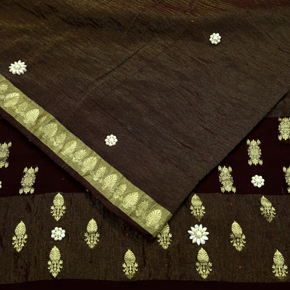 Indian Vintage Sari Maroon Hand Embroidered Pure Georgette Silk Sarees Craft Fabric 5Yd Sequins Wedding Sarees Quilting Crafting Upcycle