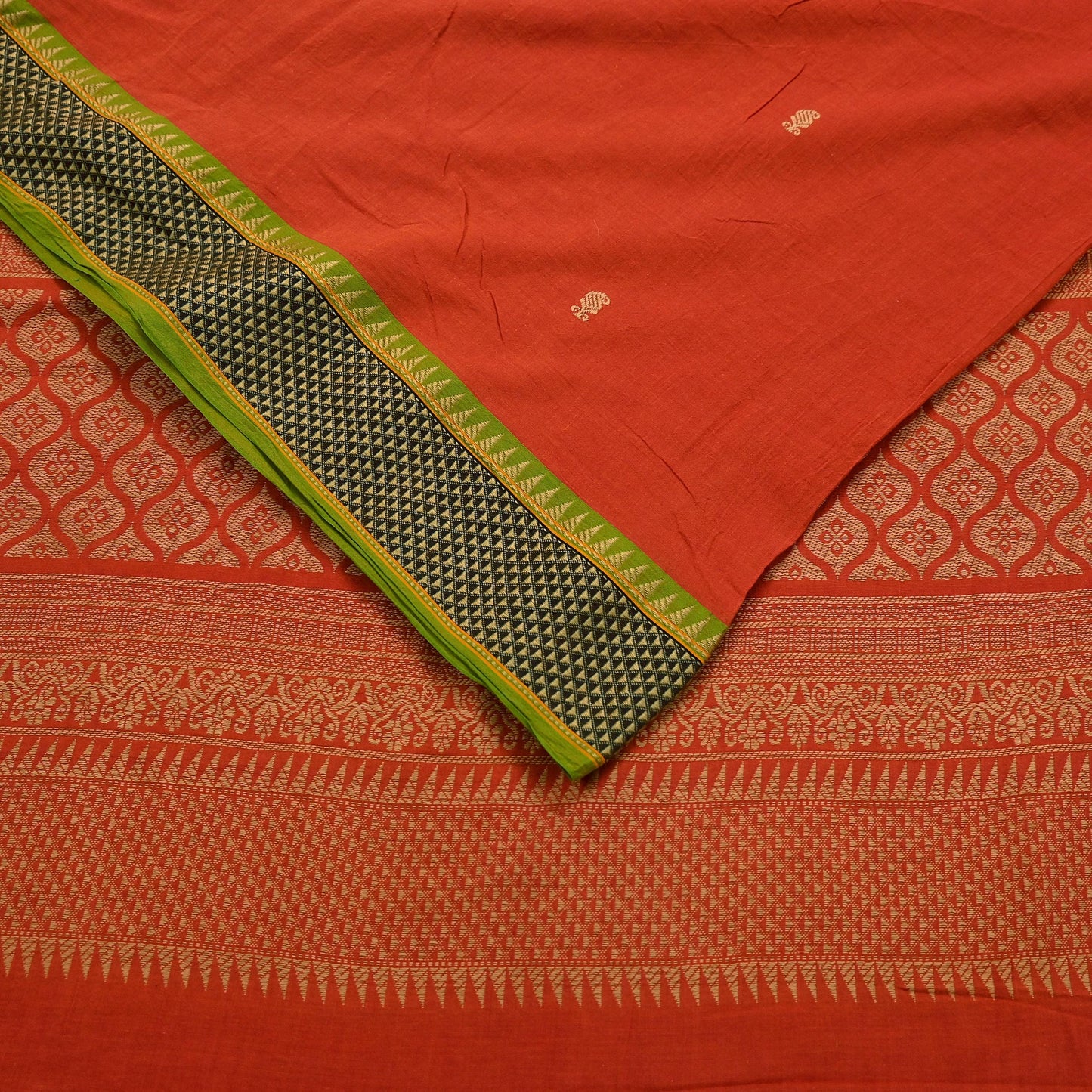 Indian Vintage Sari Orange Pure Cotton Hand Woven Sarees Craft Fabric 5-yards Ethnic Crafting Quilting Dress Making Quilting Upcycle