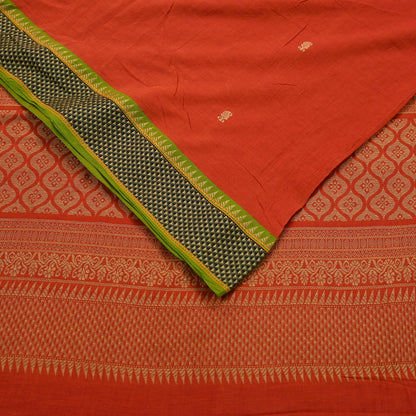 Indian Vintage Sari Orange Pure Cotton Hand Woven Sarees Craft Fabric 5-yards Ethnic Crafting Quilting Dress Making Quilting Upcycle