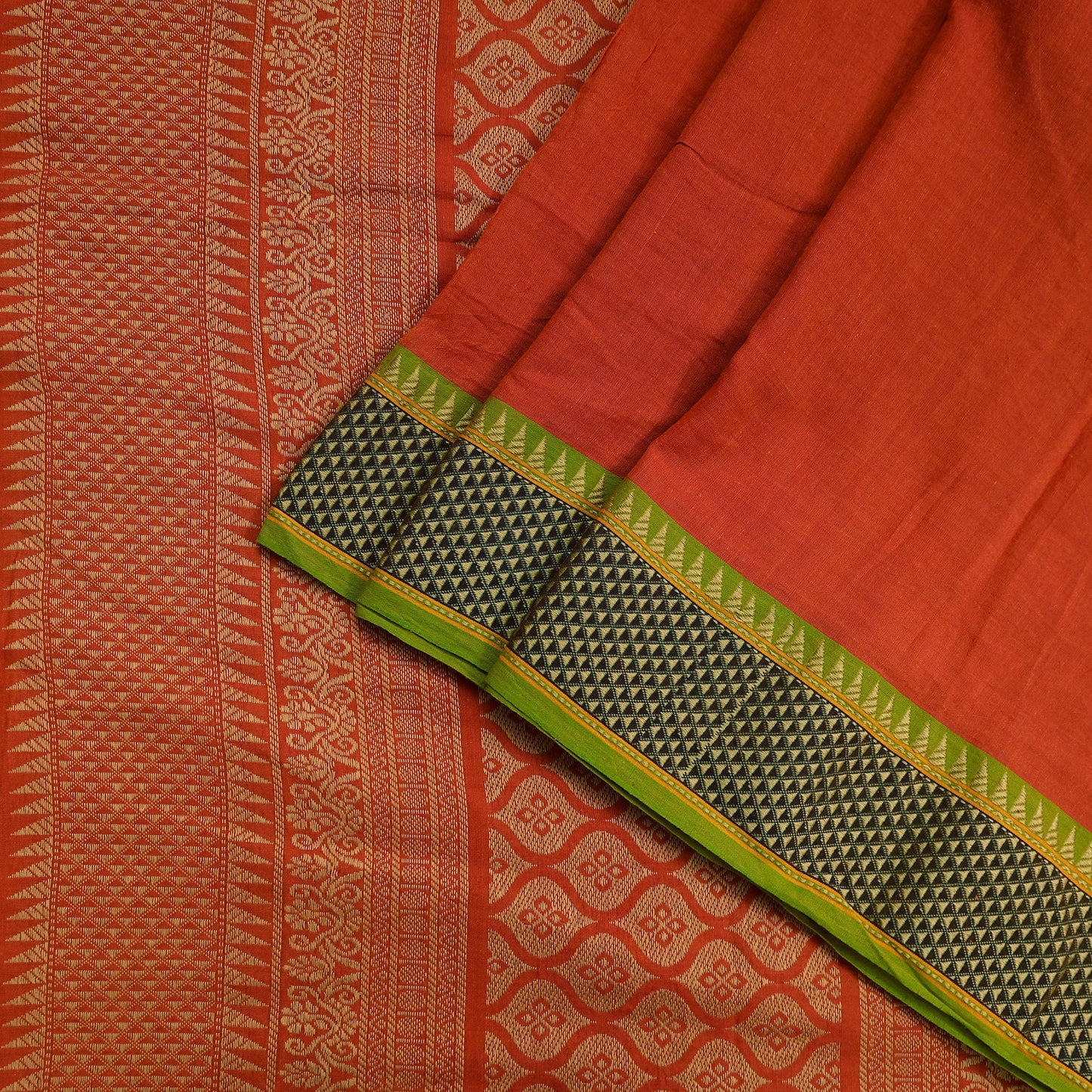 Indian Vintage Sari Orange Pure Cotton Hand Woven Sarees Craft Fabric 5-yards Ethnic Crafting Quilting Dress Making Quilting Upcycle