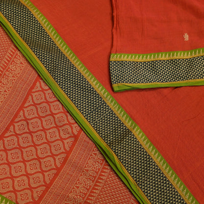 Indian Vintage Sari Orange Pure Cotton Hand Woven Sarees Craft Fabric 5-yards Ethnic Crafting Quilting Dress Making Quilting Upcycle