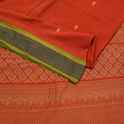 Indian Vintage Sari Orange Pure Cotton Hand Woven Sarees Craft Fabric 5-yards Ethnic Crafting Quilting Dress Making Quilting Upcycle