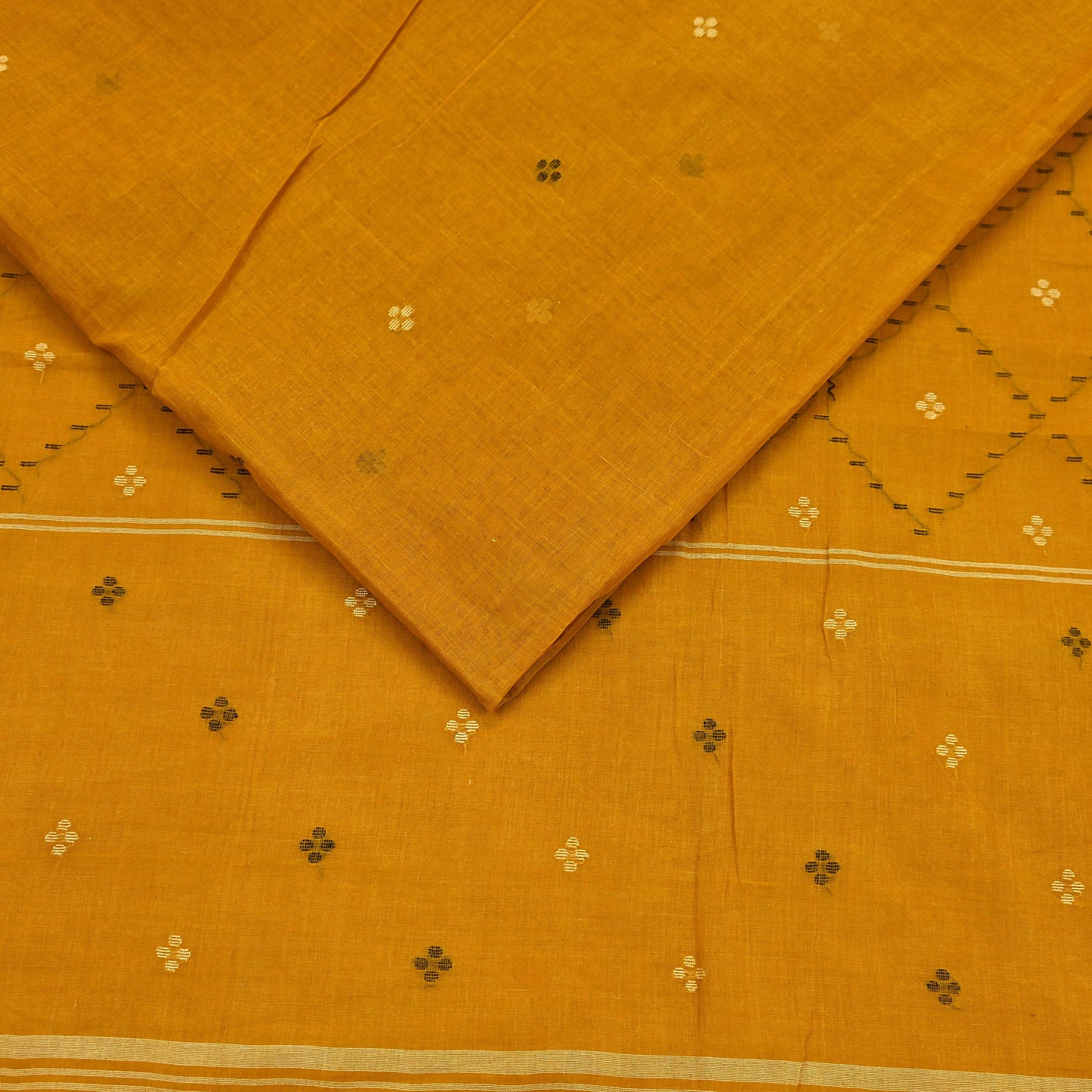 Indian Vintage Sari Mustard Pure Cotton Hand Woven Sarees Craft Fabric 5yd Ethnic Crafting Quilting Dress Making Quilting Upcycle