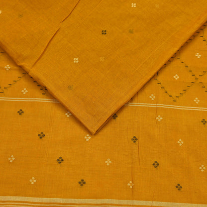 Indian Vintage Sari Mustard Pure Cotton Hand Woven Sarees Craft Fabric 5yd Ethnic Crafting Quilting Dress Making Quilting Upcycle