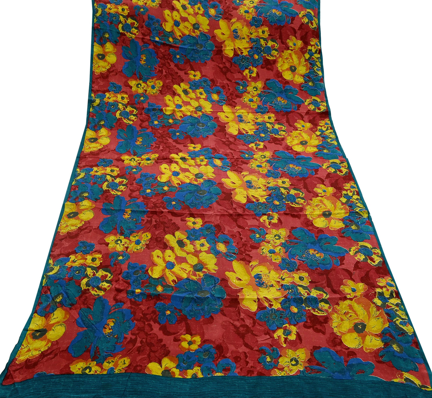 Indian Vintage Sari Red Pure Crepe Silk Printed Sarees 5yd Sewing Floral Soft Craft Fabric Wrap Dress making Crafting Quilting