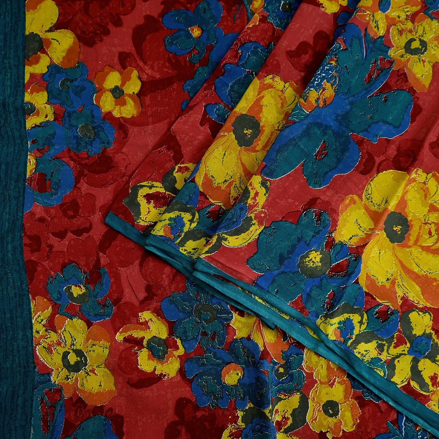 Indian Vintage Sari Red Pure Crepe Silk Printed Sarees 5yd Sewing Floral Soft Craft Fabric Wrap Dress making Crafting Quilting