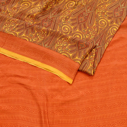 Indian Vintage Sari Orange  & Yellow 100% Pure Silk Printed Sarees 5yd Craft Fabric Sewing Soft Dress Making Quilting Crafting Upcycle