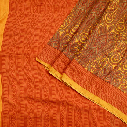 Indian Vintage Sari Orange  & Yellow 100% Pure Silk Printed Sarees 5yd Craft Fabric Sewing Soft Dress Making Quilting Crafting Upcycle