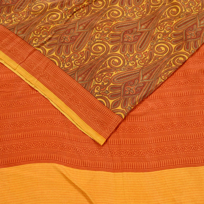 Indian Vintage Sari Orange  & Yellow 100% Pure Silk Printed Sarees 5yd Craft Fabric Sewing Soft Dress Making Quilting Crafting Upcycle