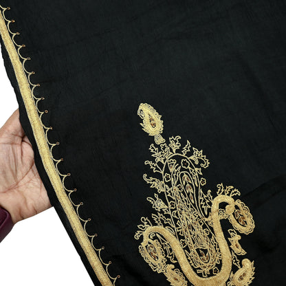 Indian Vintage Black Dupatta Long Stole Pure Silk Hand Embroidered Scarves Veil Scarf Wrap Hippie Boho