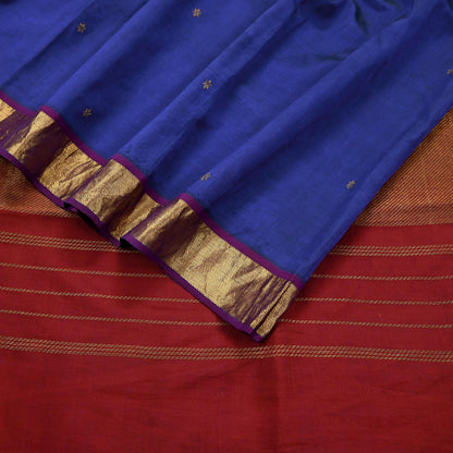 Indian Vintage Blue & Maroon Hand Woven kanjivaram Saree 100% Pure Silk Sari Craft Fabric Zari 5Yard Floral Dress making Crafting Quilting