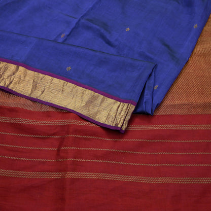 Indian Vintage Blue & Maroon Hand Woven kanjivaram Saree 100% Pure Silk Sari Craft Fabric Zari 5Yard Floral Dress making Crafting Quilting