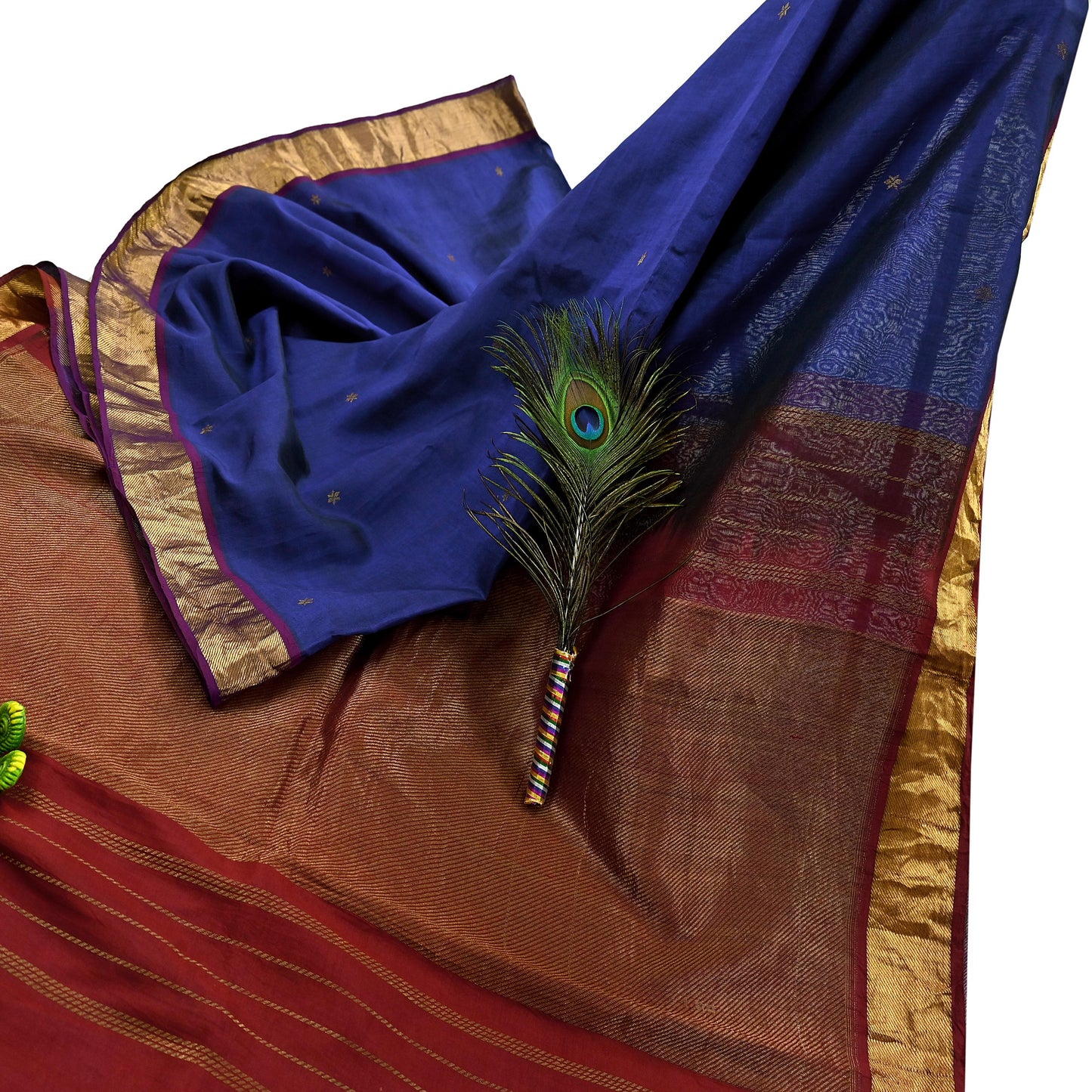 Indian Vintage Blue & Maroon Hand Woven kanjivaram Saree 100% Pure Silk Sari Craft Fabric Zari 5Yard Floral Dress making Crafting Quilting