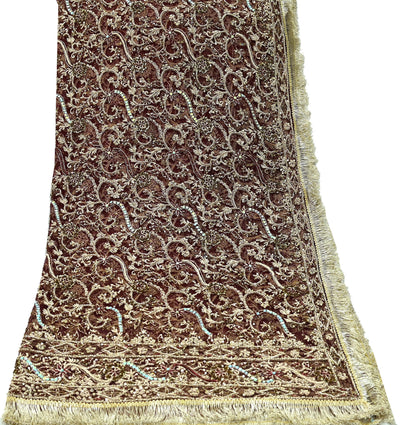 Indian Vintage Heavy Wedding Maroon Dupatta Net Mesh Long Stole Hand Embroidered Scarves Golden Zardozi Zari Sequins Dridal Veil Hijab