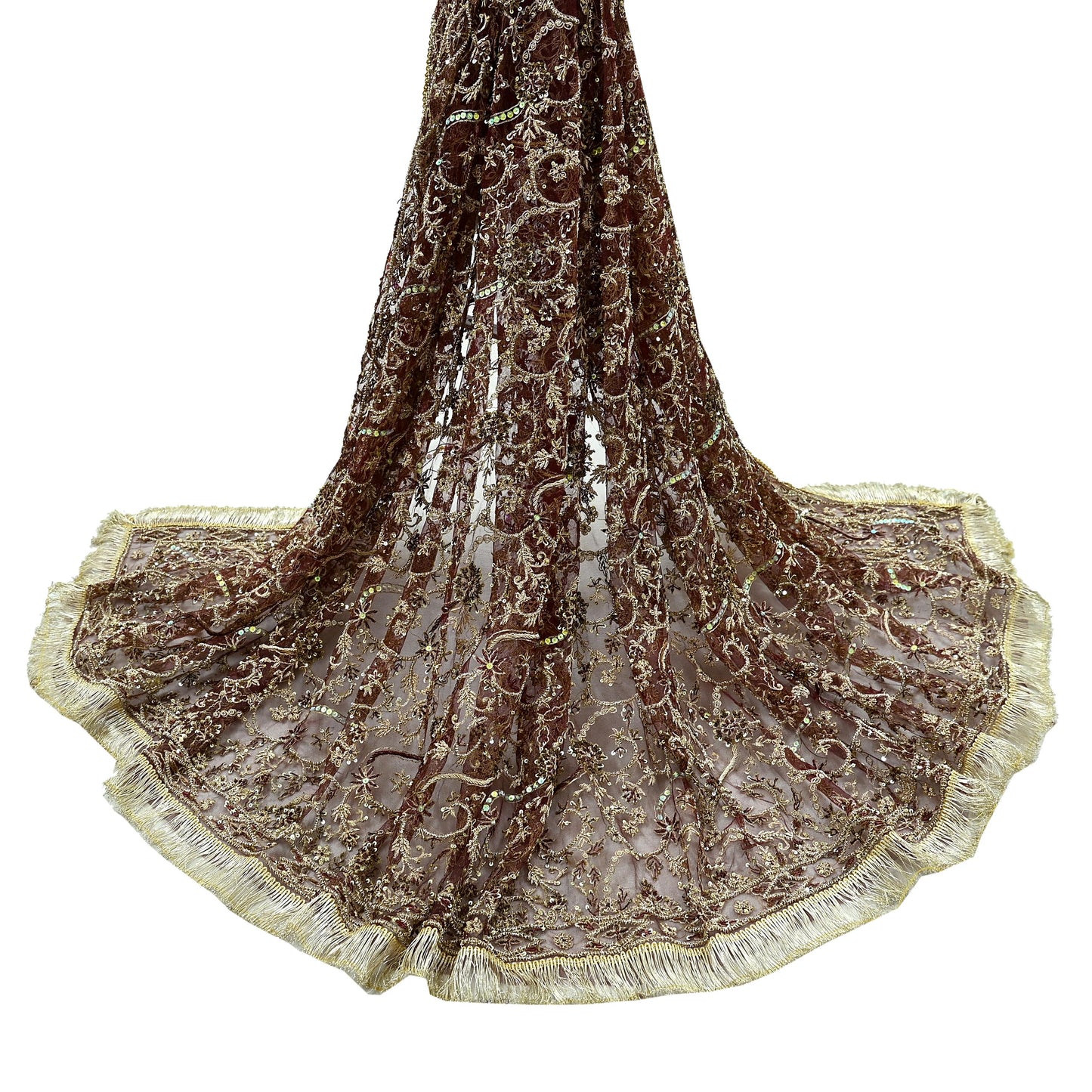 Indian Vintage Heavy Wedding Maroon Dupatta Net Mesh Long Stole Hand Embroidered Scarves Golden Zardozi Zari Sequins Dridal Veil Hijab