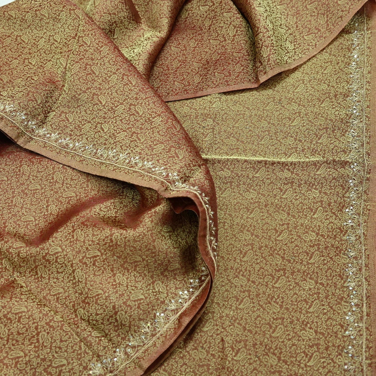 Indian Vintage Sari Golden Tissue Hand Embroidered Sarees Craft Fabric 5Yd Sewing Soft Ethnic Zardozi/Zari Dress making Crafting Upcycle