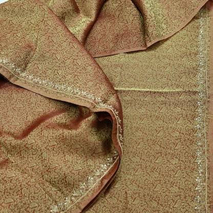Indian Vintage Sari Golden Tissue Hand Embroidered Sarees Craft Fabric 5Yd Sewing Soft Ethnic Zardozi/Zari Dress making Crafting Upcycle