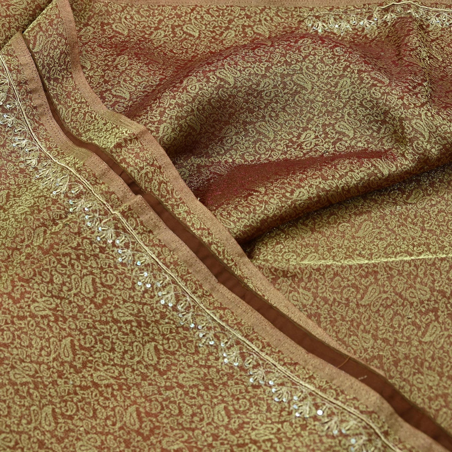 Indian Vintage Sari Golden Tissue Hand Embroidered Sarees Craft Fabric 5Yd Sewing Soft Ethnic Zardozi/Zari Dress making Crafting Upcycle