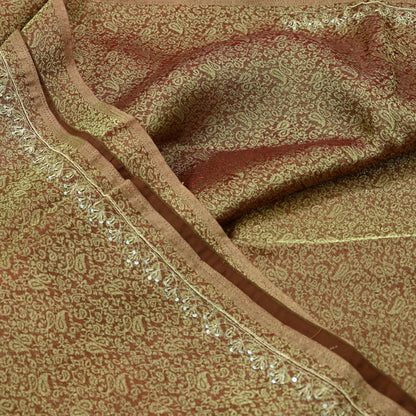 Indian Vintage Sari Golden Tissue Hand Embroidered Sarees Craft Fabric 5Yd Sewing Soft Ethnic Zardozi/Zari Dress making Crafting Upcycle