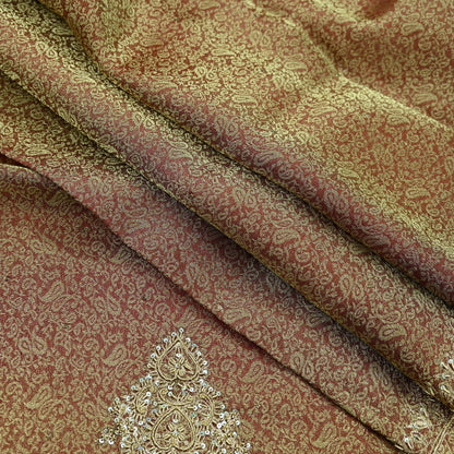 Indian Vintage Sari Golden Tissue Hand Embroidered Sarees Craft Fabric 5Yd Sewing Soft Ethnic Zardozi/Zari Dress making Crafting Upcycle