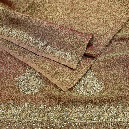 Indian Vintage Sari Golden Tissue Hand Embroidered Sarees Craft Fabric 5Yd Sewing Soft Ethnic Zardozi/Zari Dress making Crafting Upcycle