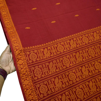 Indian Vintage Sari Maroon & Cream Blend Cotton Hand Woven Baluchari Saree 5yard Ethnic Fringes Peacock