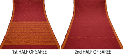 Indian Vintage Sari Maroon & Cream Blend Cotton Hand Woven Baluchari Saree 5yard Ethnic Fringes Peacock