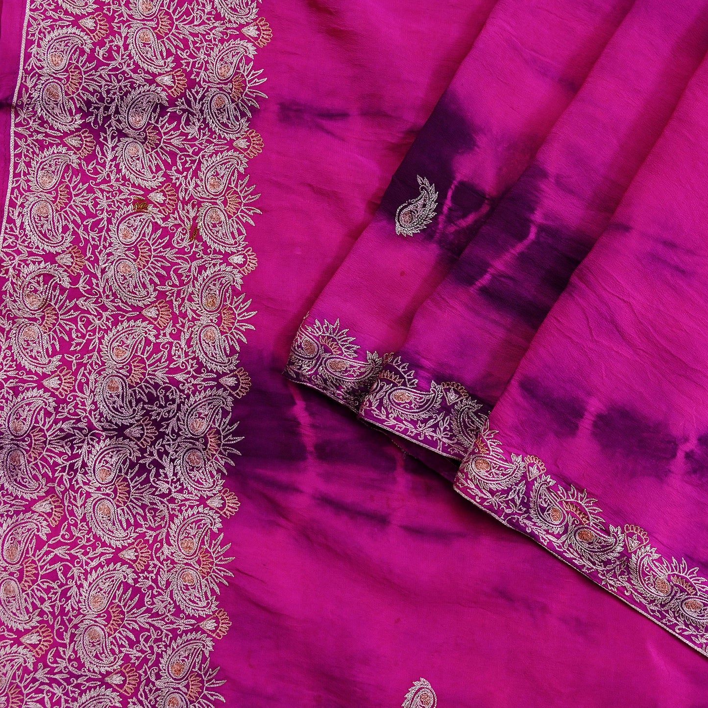 Indian Vintage Sari Pure Crepe Silk Hand Embroidered Sarees 6yd Sewing Craft Fabric Ethnic Wrap Upcycle Quilting Crafting Dress Making