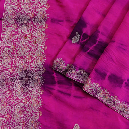 Indian Vintage Sari Pure Crepe Silk Hand Embroidered Sarees 6yd Sewing Craft Fabric Ethnic Wrap Upcycle Quilting Crafting Dress Making