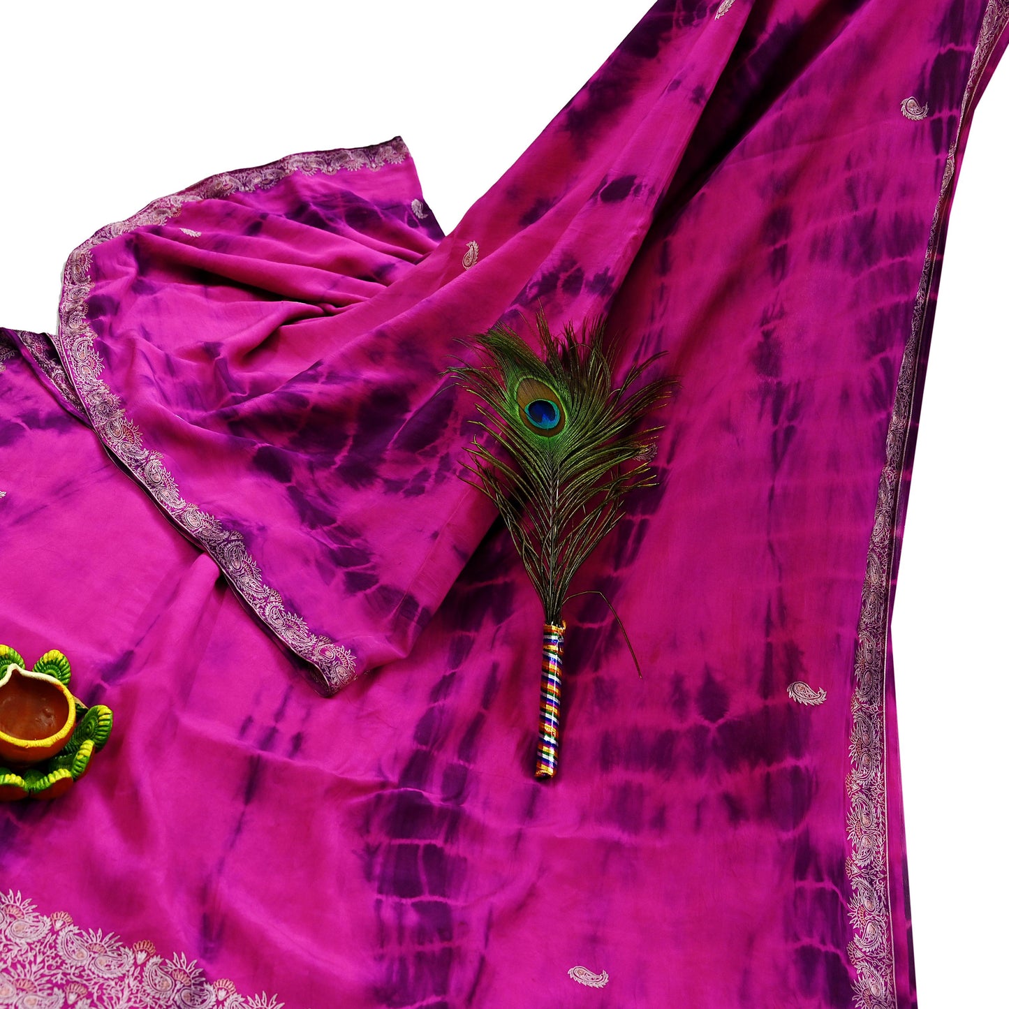 Indian Vintage Sari Pure Crepe Silk Hand Embroidered Sarees 6yd Sewing Craft Fabric Ethnic Wrap Upcycle Quilting Crafting Dress Making