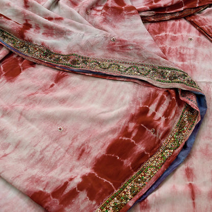 Indian Vintage Saree Pure Crepe Silk Hand Embroidered Tie-Dye Sari Fabric 5yard Sewing Craft Fabric Ethnic Dressmaking Crafting Zardozi Zari