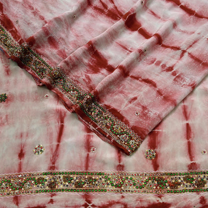 Indian Vintage Saree Pure Crepe Silk Hand Embroidered Tie-Dye Sari Fabric 5yard Sewing Craft Fabric Ethnic Dressmaking Crafting Zardozi Zari