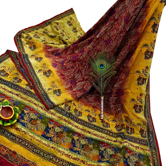 Indian Vintage Sari Pure Crepe Silk Hand Embroidered Saree 5yd Sewing Floral Craft Fabric Sequins Dress making Crafting Quilting