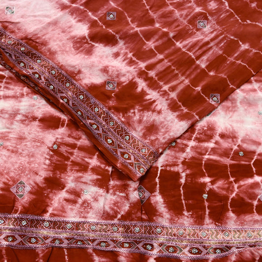 Indian Vintage Saree Pure Crepe Silk Hand Embroidered Tie-Dye Sari Fabric 5yard Sewing Craft Fabric Ethnic Dressmaking Crafting Zardozi Zari