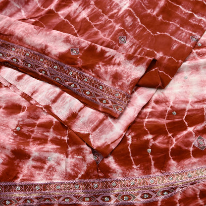 Indian Vintage Saree Pure Crepe Silk Hand Embroidered Tie-Dye Sari Fabric 5yard Sewing Craft Fabric Ethnic Dressmaking Crafting Zardozi Zari