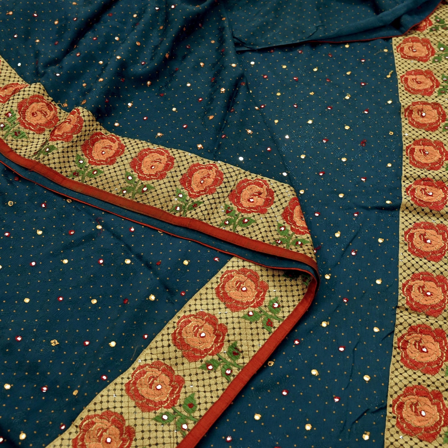 Indian Vintage Sari Gray Pure Crepe Silk Hand Embroidered Saree 5yard Sewing Floral Craft Fabric Sequins Zari