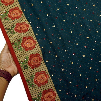 Indian Vintage Sari Gray Pure Crepe Silk Hand Embroidered Saree 5yard Sewing Floral Craft Fabric Sequins Zari
