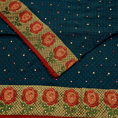Indian Vintage Sari Gray Pure Crepe Silk Hand Embroidered Saree 5yard Sewing Floral Craft Fabric Sequins Zari