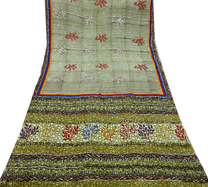 Indian Vintage Sari Pure Crepe Silk Hand Embroidered Saree 5yd Sewing Floral Craft Fabric Sequins Dress making Crafting Quilting