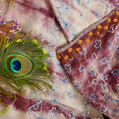 Indian Vintage Saree Pure Crepe Silk Hand Embroidered Tie-Dye Sari Fabric 5yard Sewing Craft Fabric Ethnic Dressmaking Crafting Zardozi Zari