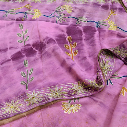 Indian Vintage Sari Pure Crepe Silk Hand Embroidered Sarees 5yd Sewing Craft Fabric Ethnic Wrap Upcycle Quilting Crafting Dress Making