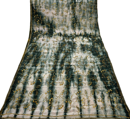 Indian Vintage Saree Pure Crepe Silk Hand Embroidered Tie-Dye Sari Fabric 5yard Sewing Craft Fabric Ethnic Dressmaking Crafting Zardozi Zari