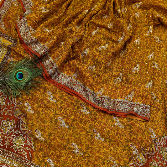 Indian Vintage Saree Pure Chiffon Silk Pre-owned Hand Beaded Ritu Kumar Designer Sari Fabric 6-Yards Soft Ethnic Bollywood Party sarees