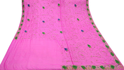 Indian Vintage Bridal Heavy Rani Pink Dupatta American Georgette  Hand Embroidered Rajputi Odhani Scarves Zari Zardozi Bollywood Wedding