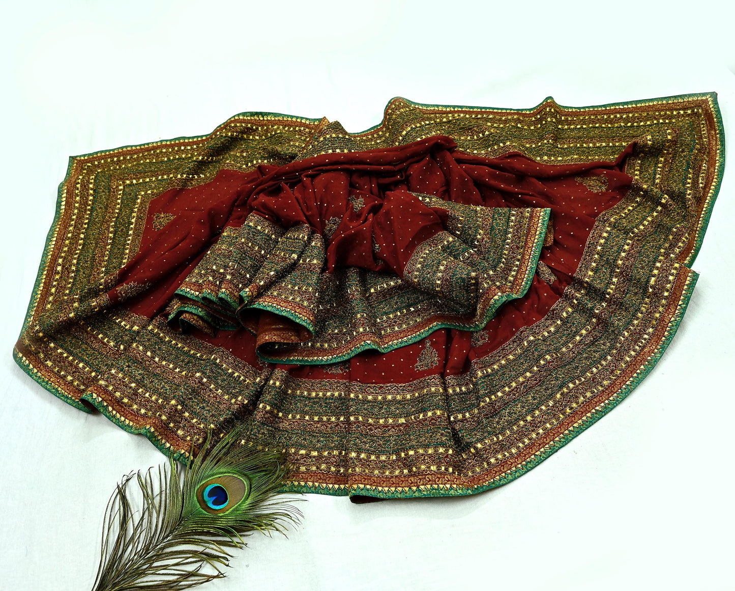 Indian Vintage Heavy Maroon Dupatta Pure Silk Long Stole Hand Embroidered Designer By Ritu Kumar Scarves Scarf Zari Zardozi