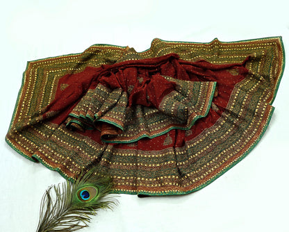 Indian Vintage Heavy Maroon Dupatta Pure Silk Long Stole Hand Embroidered Designer By Ritu Kumar Scarves Scarf Zari Zardozi