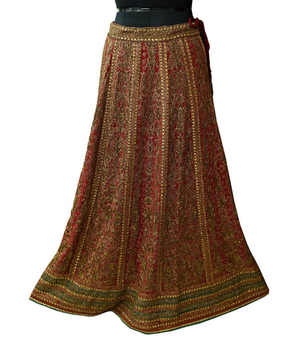Indian Pre-owned Maroon Pure Silk Hand Embroidered Ritu Kumar Designer Lehenga/Skirt Ethnic Bollywood Party Wear